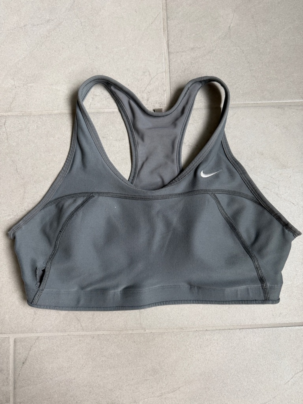 Nike Dark Gray Racerback Sports Bra with Swoosh - slight tear